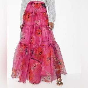 STAUD Dragon Tiered Floral Organza Maxi Skirt Brand New